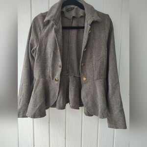 SHEIN Black and Gray Herringbone Blazer with Gold Buttons